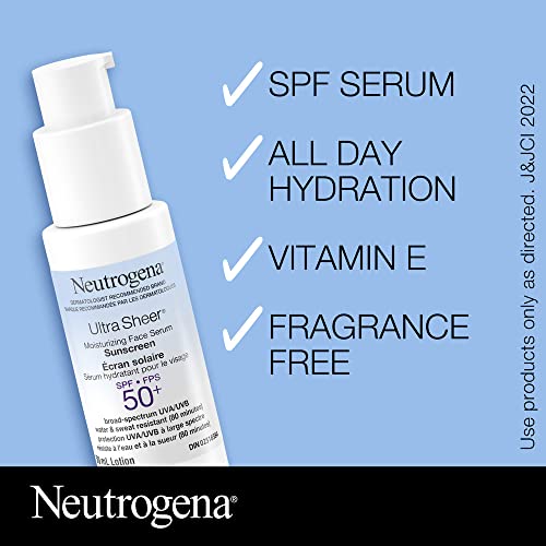 Neutrogena Ultra Sheer Moisturizing Face Serum Sunscreen SPF 50+ - with Vitamin E - UVA/UVB Protection - Fragrance Free - 50 mL