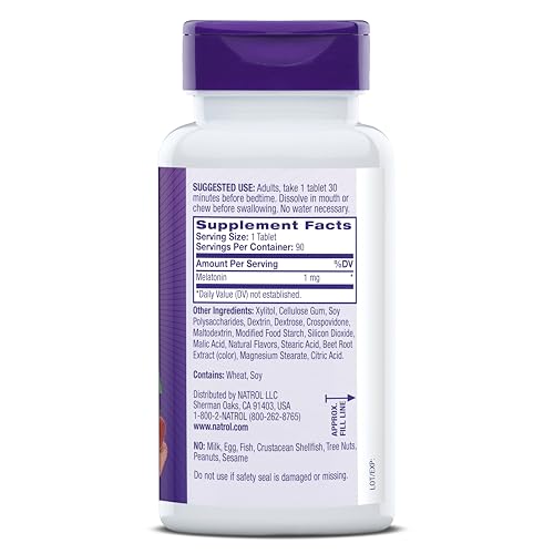Natrol Fast Dissolve Melatonin 1 mg, Melatonin Supplements for Restful Sleep, Sleep Support for Adults, 90 Strawberry-Flavored Tablets, Up to a 90 Day Supply