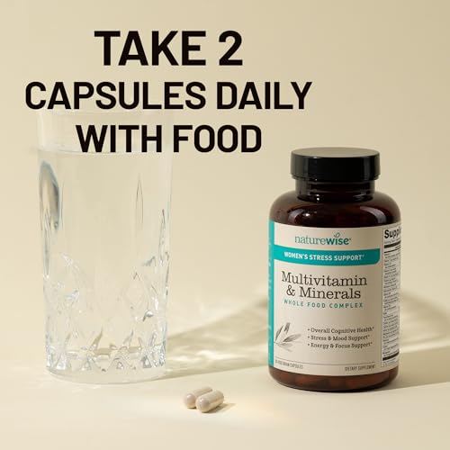 NatureWise Multivitamin for Women + Stress Support with Organic Whole Foods & Natural Minerals - B-Complex + Vitamin C + D3 K2 for Immunity, Hair, Skin & Nails - Non-GMO - 60 Capsules[30-Day Supply]