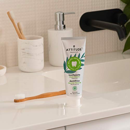 ATTITUDE Natural Toothpaste with Fluoride, Fresh Breath and Clean Mouth, Vegan and Cruelty-Free, Peppermint, 120 grams