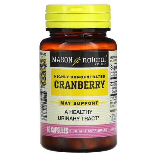 Pre-Order | Arrives in 5–10 Days – Mason Natural
Highly Concentrated Cranberry, 900 mg, 60 Capsules (450 mg per Capsule)