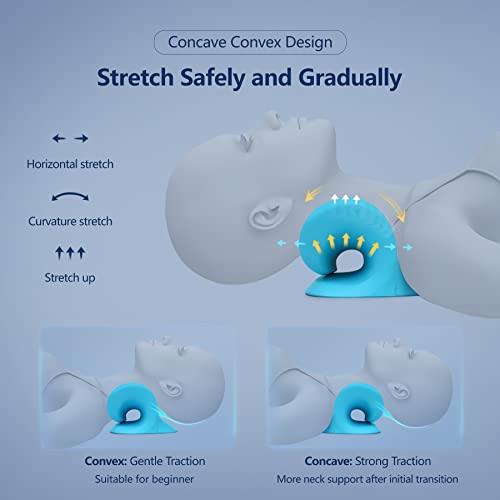 Neck Stretcher for Neck Pain Relief, Neck and Shoulder Relaxer Cervical Neck Traction Device Pillow for TMJ Pain Relief and Muscle Relax, Cervical Spine Alignment Chiropractic Pillow (Blue)