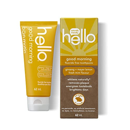 Hello Good Morning Fluoride Free Toothpaste, Meyer Lemon with Fresh Mint, Vegan, SLS Free, 62 ml