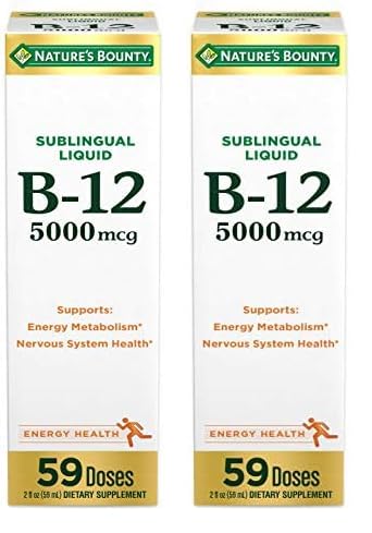 Nature's Bounty Vitamin B12 5000 Mcg Sublingual Liquid, Cardiovascular Health & Cellular Energy Support, 2 Fl Oz (1 Count) (Pack of 2)