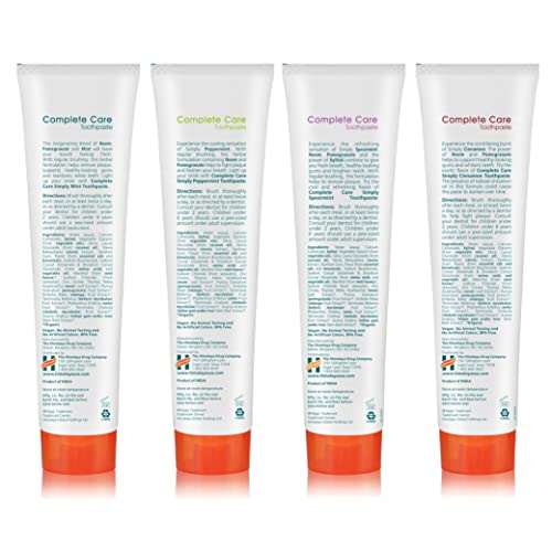 Himalaya Botanique Complete Care Toothpaste, Plaque Reducer for Brighter Teeth and Fresh Breath, Natural, Fluoride Free, SLS Free, Carrageenan Free & Gluten Free, Vegan, 150 g (5.29 oz), Variety 4 Pack