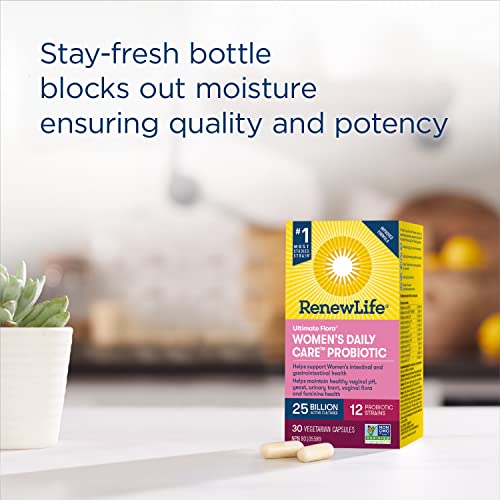 Pre-Order | Arrives in 5–10 Days – Renew Life Probiotics Ultimate Flora Women's Daily Care™ Probiotic, Helps maintain healthy vaginal pH, yeast, urinary tract and feminine health, 25 Billion Active Cultures, 30 Vegetarian capsules
