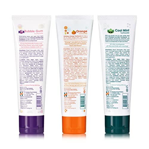 Himalaya Botanique Kids Toothpaste Variety Pack, Bubble Gum, Orange & Cool Mint Flavors to Reduce Plaque and Keep Kids Brushing Longer, Fluoride Free, SLS Free, Gluten Free, Vegan, 113 g (4 oz), 3 Pack