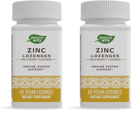Nature's Way Zinc Lozenges with Vitamin C & Echinacea, Immune Support*, Wild Berry Flavored, 60 Lozenges (Pack of 2)