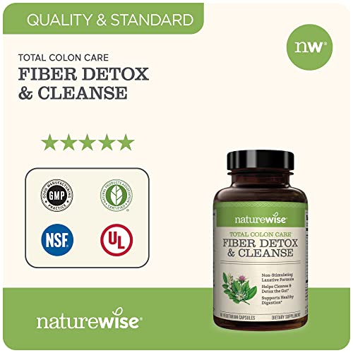NatureWise Total Colon Care Fiber Cleanse with Herbal Laxatives, Prebiotics, & Digestive Enzymes for Healthy Elimination, Safe Digestion & Weight, Detox, & Gut Health [1 Month Supply - 60 Count]