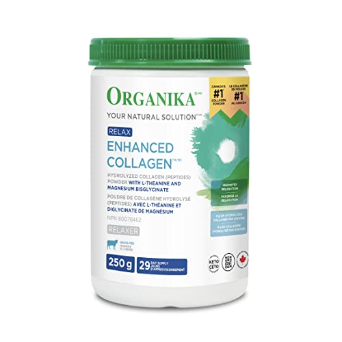 Organika Enhanced Collagen Relax Powder with Magnesium Bisglycinate and L-Theanine- Provides Calming Effect, Aids in Sleep, Sustained Energy Levels Throughout the Day- 250g