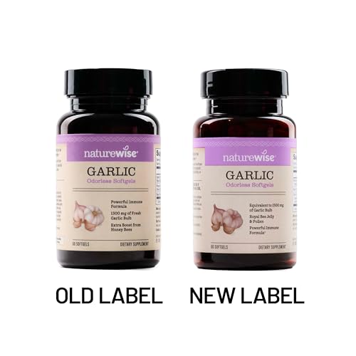 NatureWise Odorless Garlic Pills 1500 mg - with Royal Bee Jelly & Pollen - Herbal Supplement for Heart Health + Immune System + Antioxidants - Gluten-Free, Non-GMO - 60 Softgels [2-Month Supply]