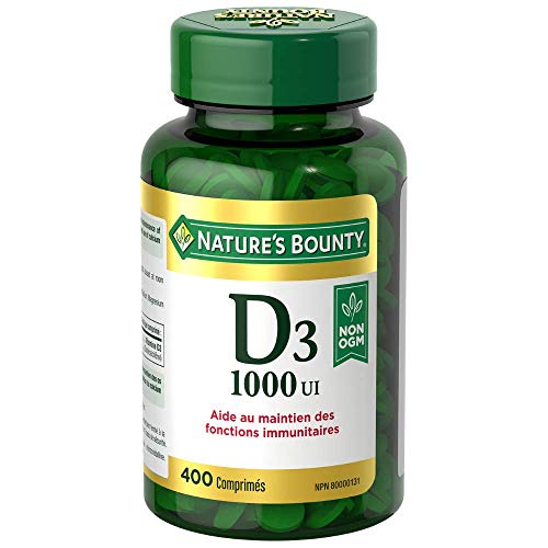 Nature's Bounty Vegetarian Non-GMO Vitamin D3, Vitamin D 1000 IU Supplement, Helps to Maintain Immune Function, 400 Tablets