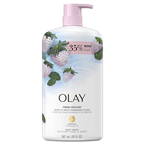 Olay Fresh Outlast Cooling White Strawberry & Mint Body Wash 887mL with pump,packaging may vary