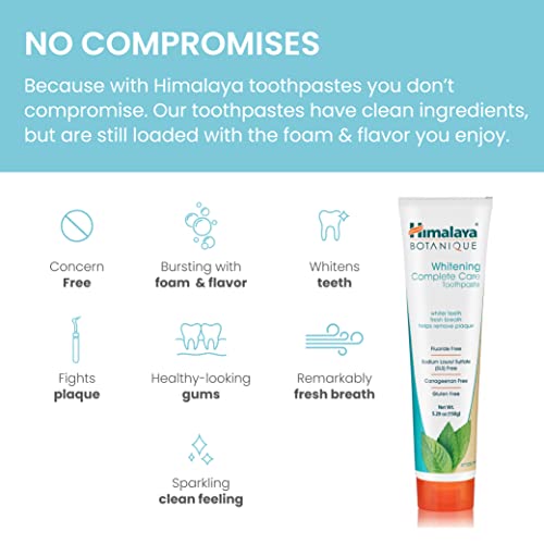 Himalaya Botanique Whitening Toothpaste, Simply Mint, Natural, Fluoride Free, SLS Free, Carrageenan Free & Gluten Free, Vegan, 150 g (5.29 oz)