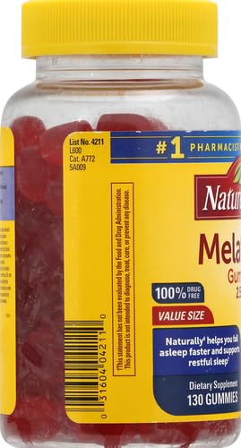 Nature Made Melatonin 2.5 mg Gummies, 100% Drug Free Sleep Aid for Adults, 130 Gummies, 130 Day Supply (Pack of 2)