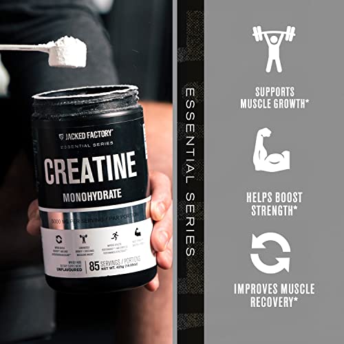 Pre-Order | Arrives in 5–10 Days – Creatine Monohydrate Powder 425g - Creatine Supplement for Muscle Growth, Increased Strength, Enhanced Energy Output and Improved Athletic Performance by Jacked Factory - 85 Servings, Unflavored