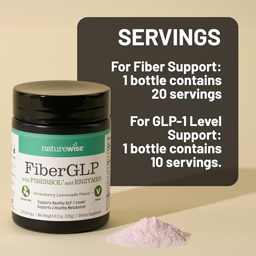 NatureWise FiberGLP Powder - High Fiber GLP-1 Supplement - Supports GLP-1 Levels & Satiety* with Clinically Proven Fibersol® - Vegan & Sugar Free - Strawberry Lemonade Flavor - 4 oz[20 Servings]