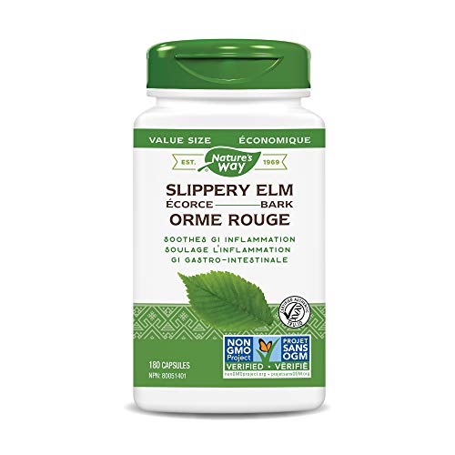 Nature's Way Slippery Elm Bark – Herbal Supplement to Soothe Inflammation of the Gastrointestinal (GI) Tract – Non-GMO, 180 Vegetarian Capsules, Value Size