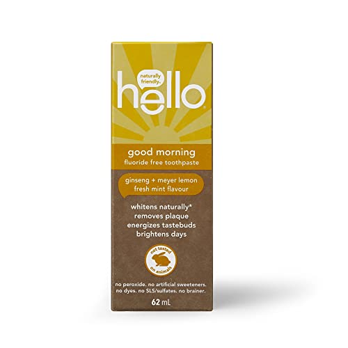 Hello Good Morning Fluoride Free Toothpaste, Meyer Lemon with Fresh Mint, Vegan, SLS Free, 62 ml