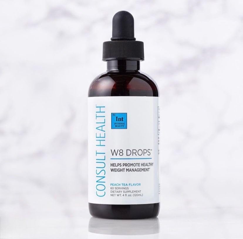 Pre-Order | Arrives in 5–10 Days – Consult Health W8 Drops – Helps Promote Healthy Weight Management - Peach Tea Flavor – 60 Servings 4 fl. oz. (1pack)