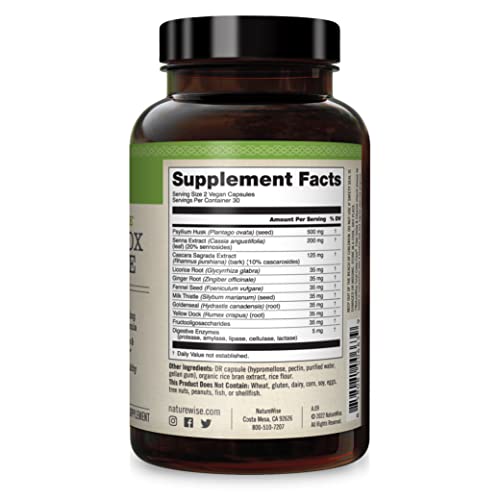 NatureWise Total Colon Care Fiber Cleanse with Herbal Laxatives, Prebiotics, & Digestive Enzymes for Healthy Elimination, Safe Digestion & Weight, Detox, & Gut Health [1 Month Supply - 60 Count]