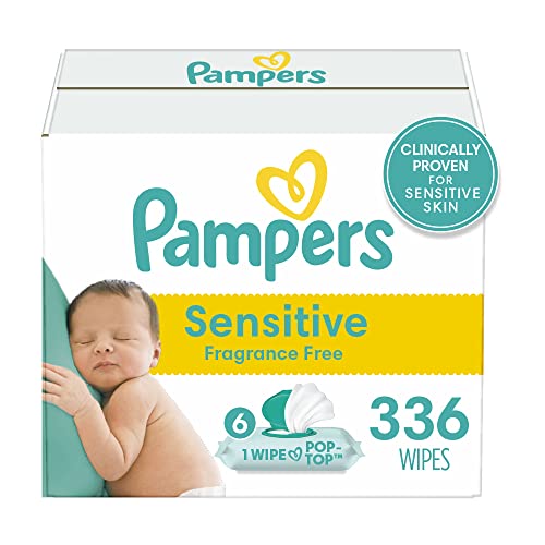 Pampers Baby Wipes Sensitive Perfume Free 4X Pop-Top Packs 336 Count