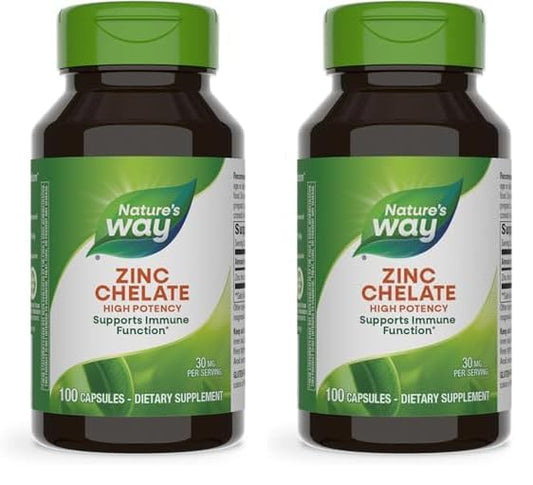 Nature's Way Zinc Chelate, Supports Immune Function*, 30 mg per Serving, 100 Capsules (Packaging May Vary) (Pack of 2)
