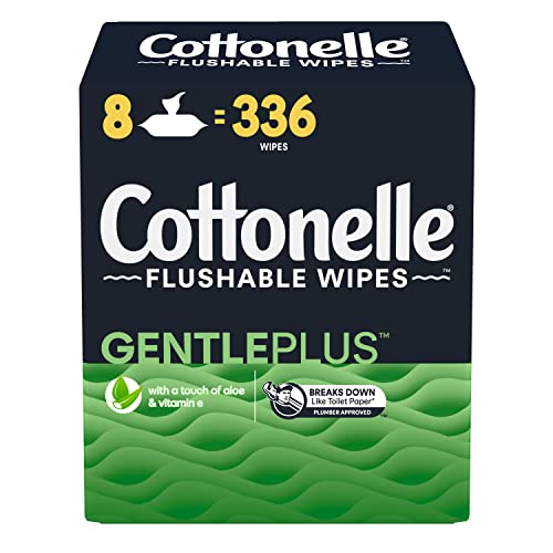 Pre-Order | Arrives in 5–10 Days – Cottonelle GentlePlus Flushable Wet Wipes with Aloe & Vitamin E, Adult Wet Wipes, 8 Flip-Top Packs, 42 Wipes per Pack (336 Total Flushable Wipes)