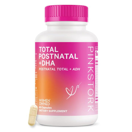 Pink Stork Total Postnatal Vitamin & DHA: Postpartum Multivitamin with Iron, B-Complex, & Folate, Breastfeeding Vitamins for Moms, Post Pregnancy Prenatal Vitamin, Women-Owned, 60 Capsules