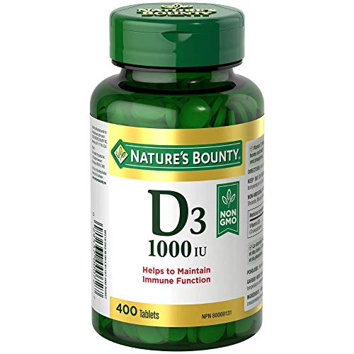 Nature's Bounty Vegetarian Non-GMO Vitamin D3, Vitamin D 1000 IU Supplement, Helps to Maintain Immune Function, 400 Tablets