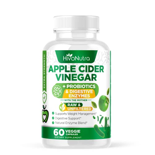 HivoNutra 3-in-1 Apple Cider Vinegar Capsules Probiotics & Digestive Enzymes for Women & Men Keto Diet Promotes Gut Health & Bloat Relief - Vegan ACV Pills with Mother