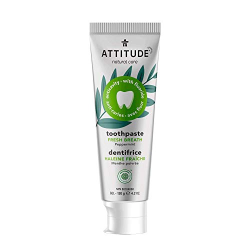 ATTITUDE Natural Toothpaste with Fluoride, Fresh Breath and Clean Mouth, Vegan and Cruelty-Free, Peppermint, 120 grams
