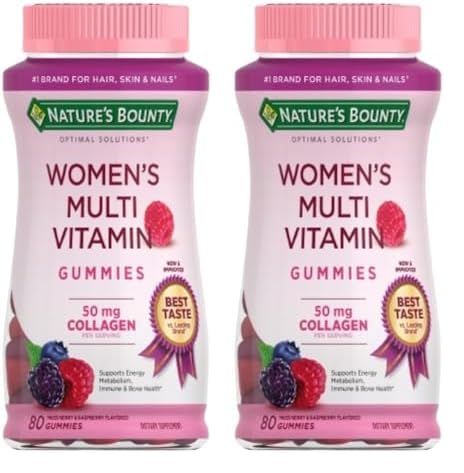 Nature's Bounty Optimal Solutions Women's Multivitamin, Immune and Cellular Energy Support, Bone Health, Raspberry Flavor, 80 Gummies (Pack of 2)