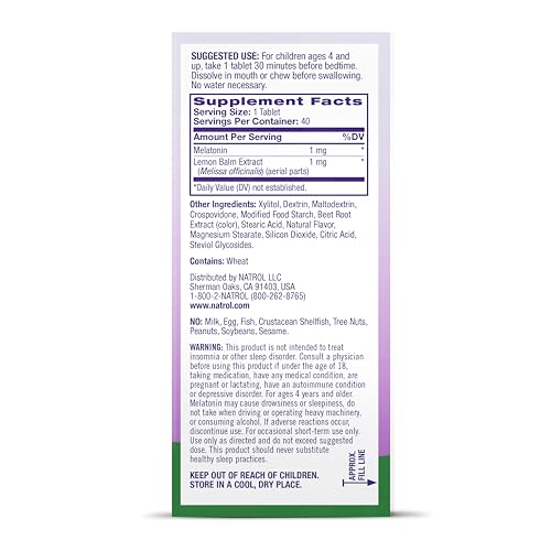 Natrol Kids Fast Dissolve Melatonin 1 mg, Dietary Supplement for Restful Sleep, Sleep Tablets for Kids, 40 Strawberry-Flavored Melatonin Tablets, 40 Day Supply