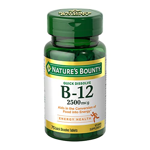Nature's Bounty Vitamin B12 2500 mcg, Cellular Energy Support, For Energy Metabolism, Heart & Nervous System Health, 75 Quick Dissolve Tablets