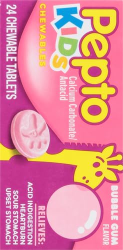 Pepto Bismol Kids Bubblegum Flavor Chewable Tablets for Heartburn,Acid Indigestion,Sour Stomach,and Upset Stomach for Children 24 ct