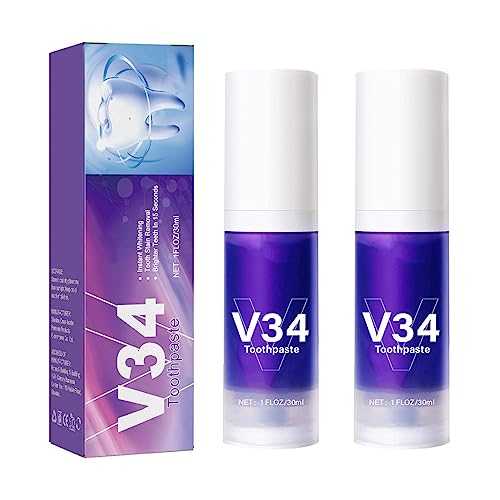 Limvoo 2pcs v34 Color Corrector Toothpaste, Purple Teeth Whitening, Colour Correcting Tooth Stains, Tooth Colour Corrector, Powerful Decontamination Whitening Toothpaste (#2 (2 pcs))