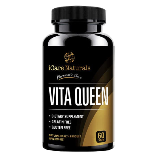 iCare Naturals Vita Queen - Multivitamins for Women - Halal | Gluten-Free | Vegetarian Friendly | Manufactured in Canada| GMP Certified | - Iron, Vitamin D3, B Vitamins and Antioxidant Vitamins C and E - Nourish Hair, Skin & Nails - 60 count