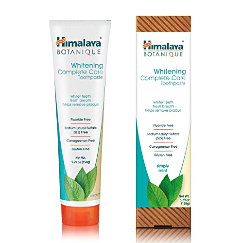 Himalaya Botanique Whitening Toothpaste, Simply Mint, Natural, Fluoride Free, SLS Free, Carrageenan Free & Gluten Free, Vegan, 150 g (5.29 oz)