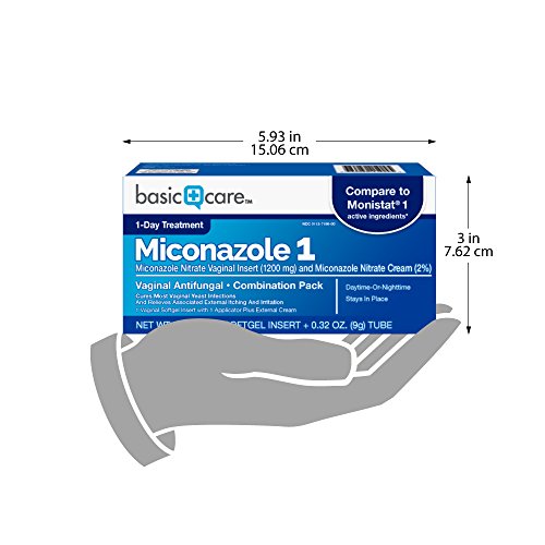 Pre-Order | Arrives in 5–10 Days – Amazon Basic Care Miconazole 1, Miconazole Nitrate Vaginal Insert (1200 mg) Softgel and 0.32 Oz Miconazole Nitrate Cream (2%) Combination Pack, 1-Day Treatment For Vaginal Yeast Infection