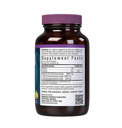 Pre-Order | Arrives in 5–10 Days – Bluebonnet Nutrition Omega-3 Brain Formula Natural Wild Caught Triglyceride Form DHA 860 mg EPA 120 mg - Highly Concentrated Cognitive Health & Wellness Support Supplement - Gluten-Free - 60 Softgels