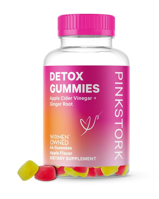 Pink Stork Detox Gummies, ACV Gummies with Ginger to Support Detox and Debloat, Gut Health and Digestion, Chewable Apple Cider Vinegar Gummies - 44 Count