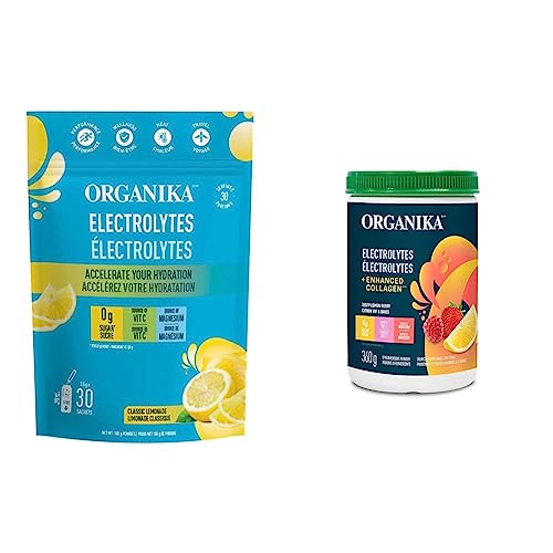 Organika Electrolytes Powder- Classic Lemonade Sachets- 3.5g x 30 sachets & Electrolytes + Enhanced Collagen- Zesty Lemon Berry Flavour- Sugar-Free Hydration + Protein 360 gram - 30 Servings