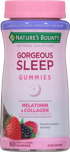 Nature's Bounty Optimal Solutions Gorgeous Sleep Melatonin 5mg Gummies with Collagen, 60 Count, Assorted Fruit Flavors