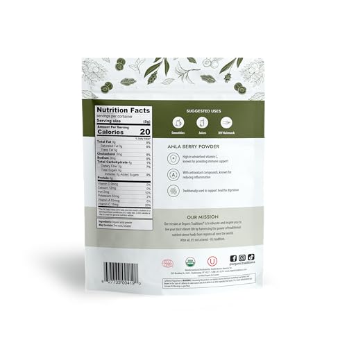 Organic Traditions Organic Amla Berry Powder, Powdered Amla Indian Gooseberry, Non-GMO Organic Powdered Fruit Superfood, 7oz (200g) Bag