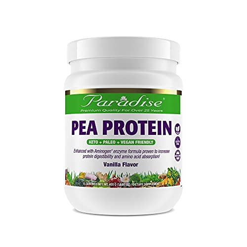 Paradise Herbs Organic Pea Protein Powder, Organic, Vanilla Flavor, Vegan, Gluten Free, Non GMO, Keto, Paleo, 15 Servings, 15.87 oz