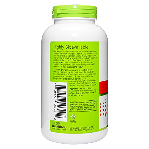 NutriBiotic - Ascorbic Acid with Bioflavonoids Powder, 16 Oz | Highly Soluble Antioxidant & Collagen Support Supplement | 2000 Mg Vitamin C with Lemon Bioflavonoid Complex | Vegan, Gluten & GMO-Free