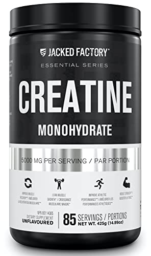 Pre-Order | Arrives in 5–10 Days – Creatine Monohydrate Powder 425g - Creatine Supplement for Muscle Growth, Increased Strength, Enhanced Energy Output and Improved Athletic Performance by Jacked Factory - 85 Servings, Unflavored