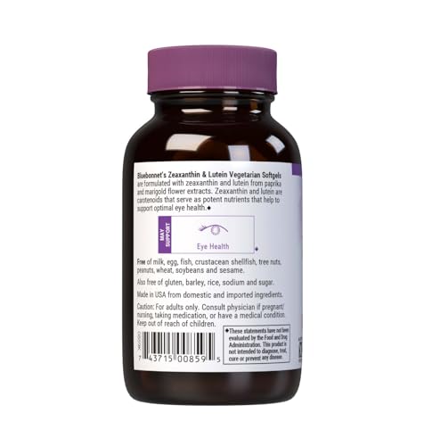 Pre-Order | Arrives in 5–10 Days – Bluebonnet Nutrition Zeaxanthin Plus Lutein Softgel, Lutein & Zeaxanthin, Eye Health & Blue Light Exposure, Lutein from Marigold, Zeaxanthin from Paprika, Gluten Free, Soy Free, Milk Free, 60 Softgels