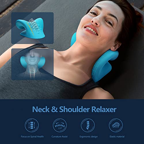 Neck Stretcher for Neck Pain Relief, Neck and Shoulder Relaxer Cervical Neck Traction Device Pillow for TMJ Pain Relief and Muscle Relax, Cervical Spine Alignment Chiropractic Pillow (Blue)
